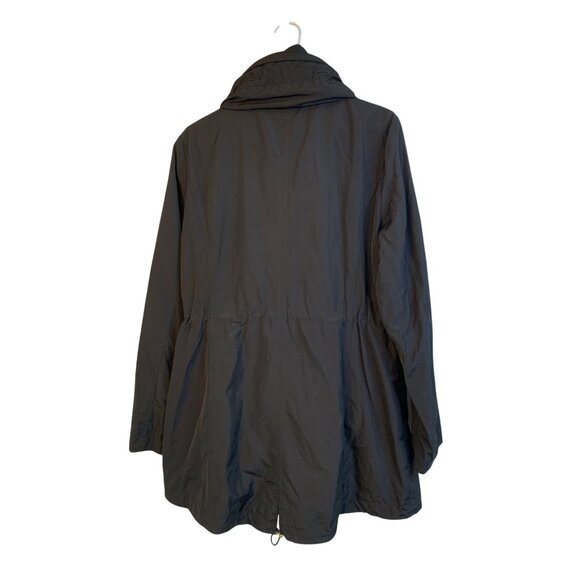 Michael Kors Black Hood Coat L Gold Zip Rain Wind Transition RR10487 Mid EUC - Picture 7 of 16